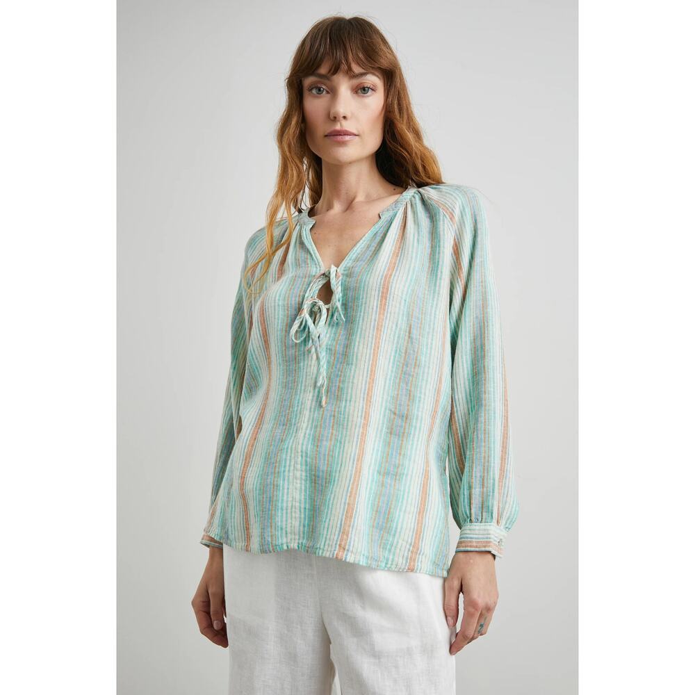 Rails Seaview Stripe‎ Brielle Linen Blend Long Sleeve Blouse M